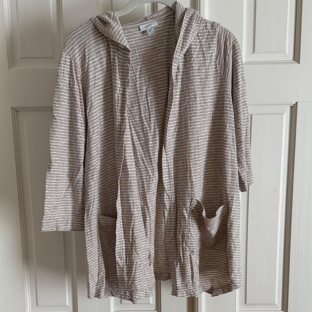 J.Jill Lightweight Striped Hooded Open Cardigan